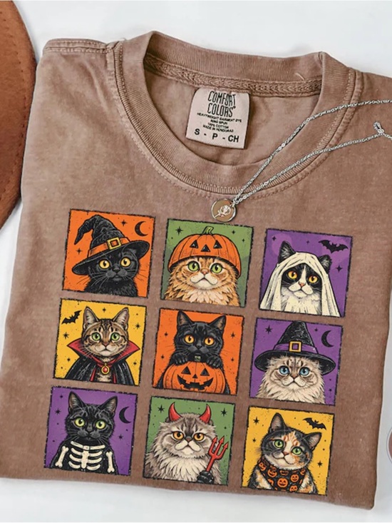 Comfort Colors Tops - Comfort Colors Espresso Halloween Cats Graphic Tee
